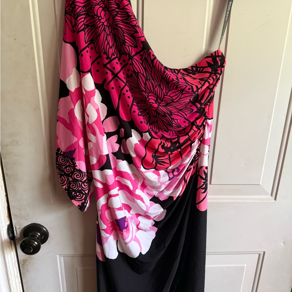 Bisou Bisou Pink and Black One Shoulder Dress